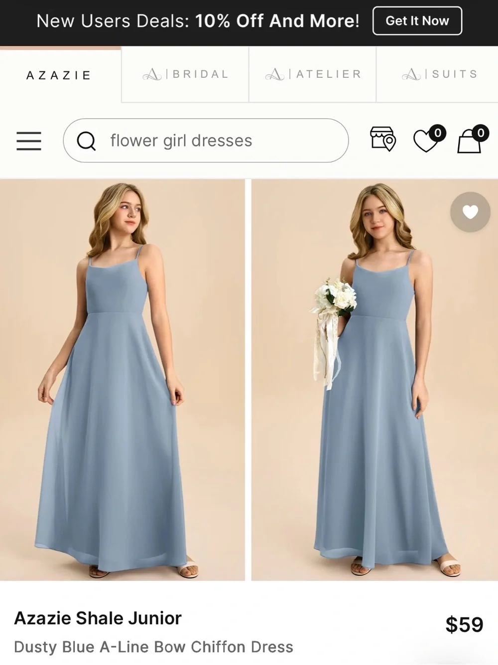 Azazie Shale Dusty Blue Chiffon A-Line Dress with Back Bow